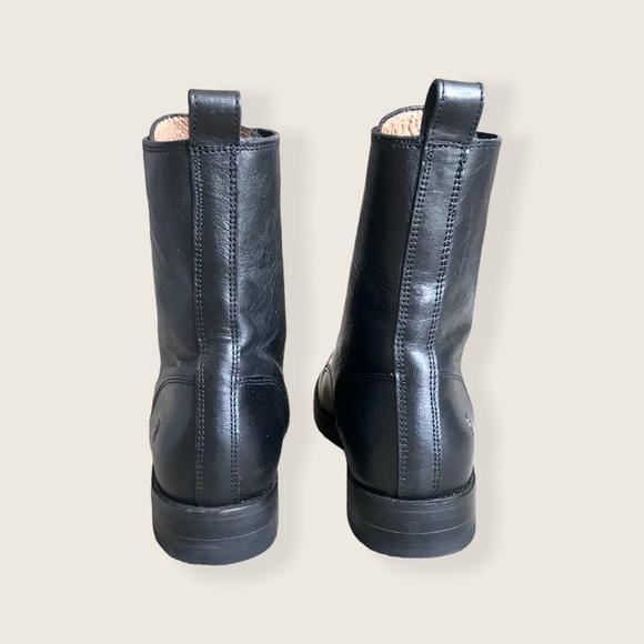 Frye Veronica Combat Black Leather Lace Up Casual Moto Everyday Cute Ankle Boots - Picture 12 of 16